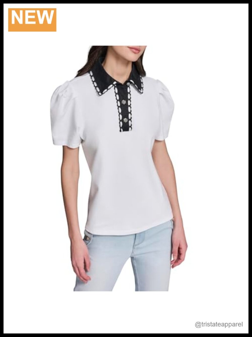 Karl Lagerfeld Women's Lace Rosette Blouse Cotton Spandex